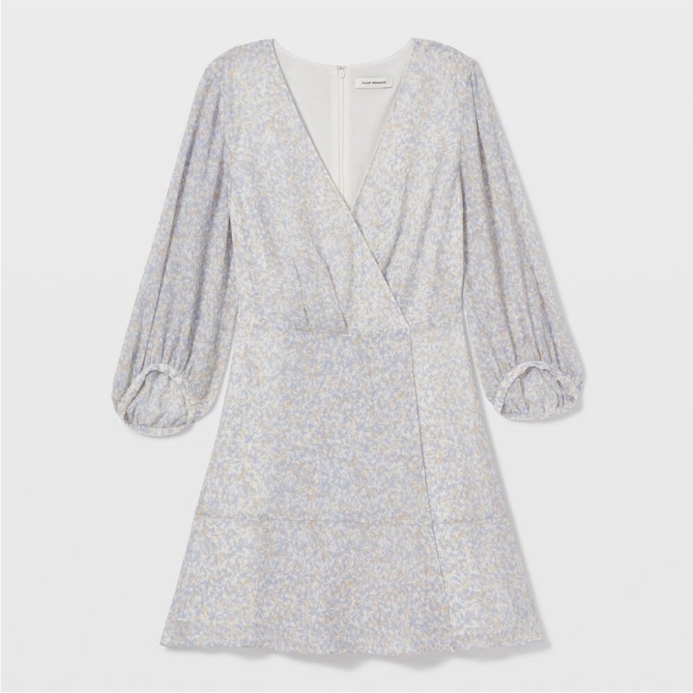 Club Monaco Printed Pitched Sleeve Faux Wrap Cotton Silk Chiffon Dress Sz 8